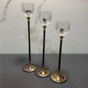 Elegant Crystal and Brass Candle Holders